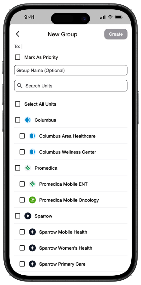 Mobile app screenshot showing a messaging interface