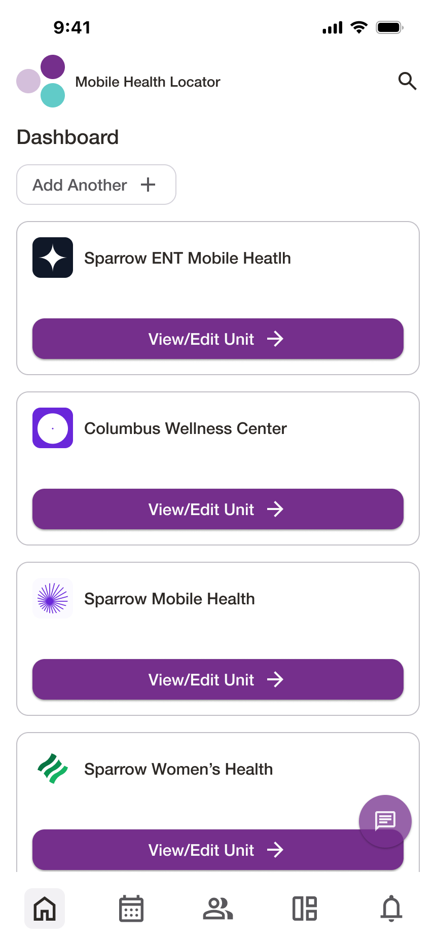 Mobile app screenshot showing a dashboard to edit mobile health clinic information