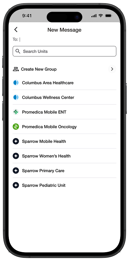Mobile app screenshot showing a messaging interface