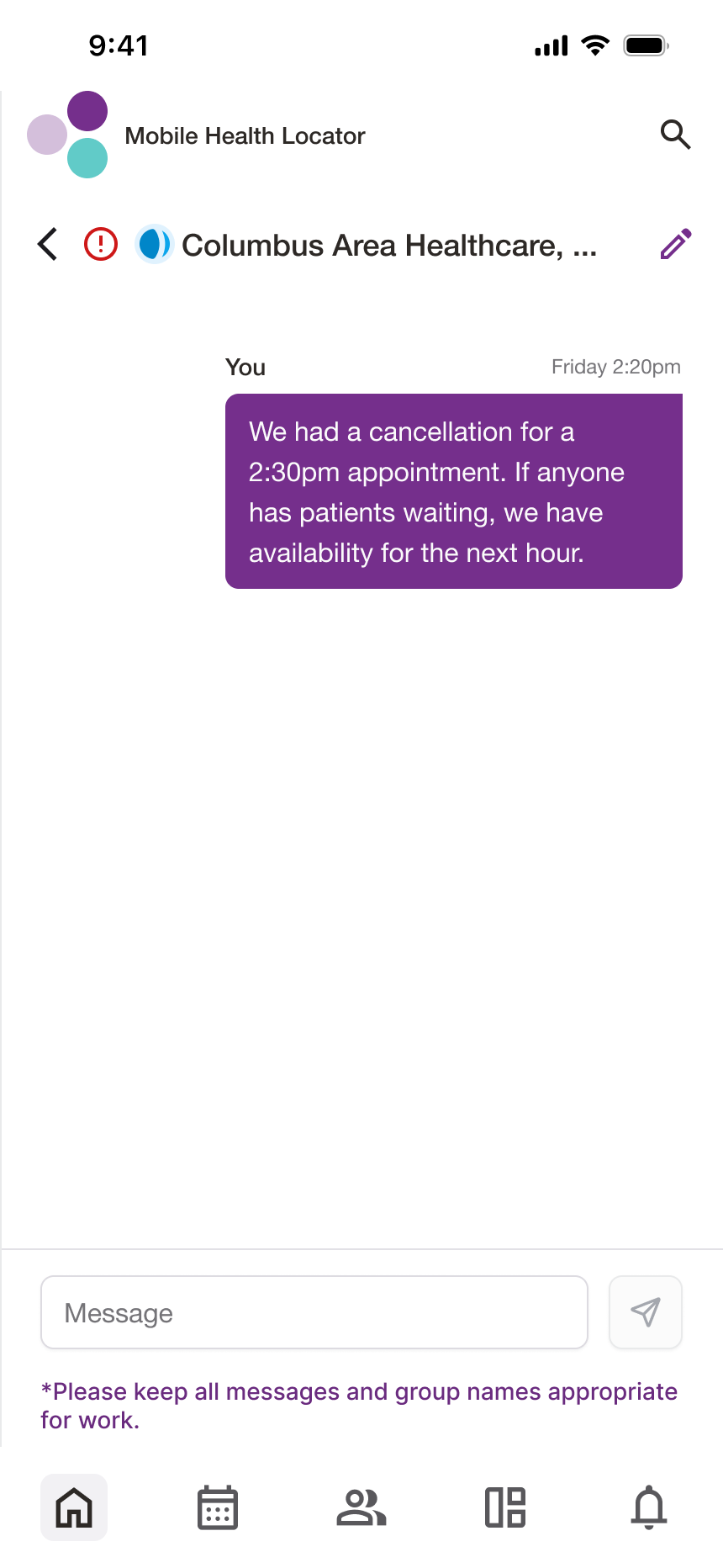 Mobile app screenshot showing a new message to a group
