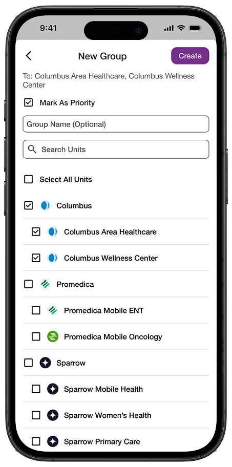 Mobile app screenshot showing a messaging interface